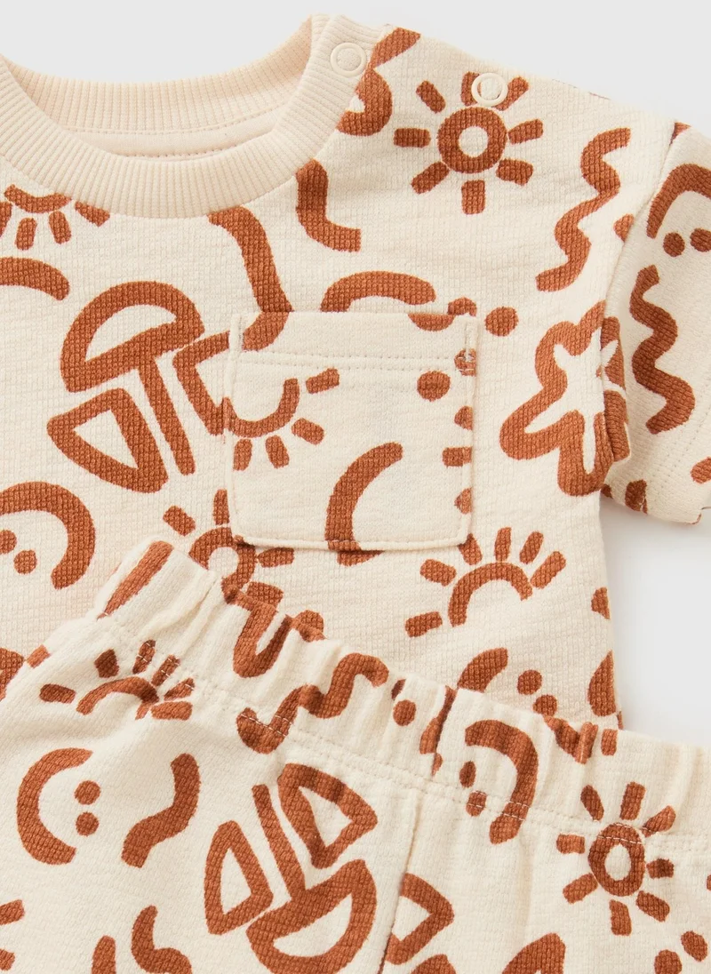 Matalan Baby Cream Holiday Print Top & Short